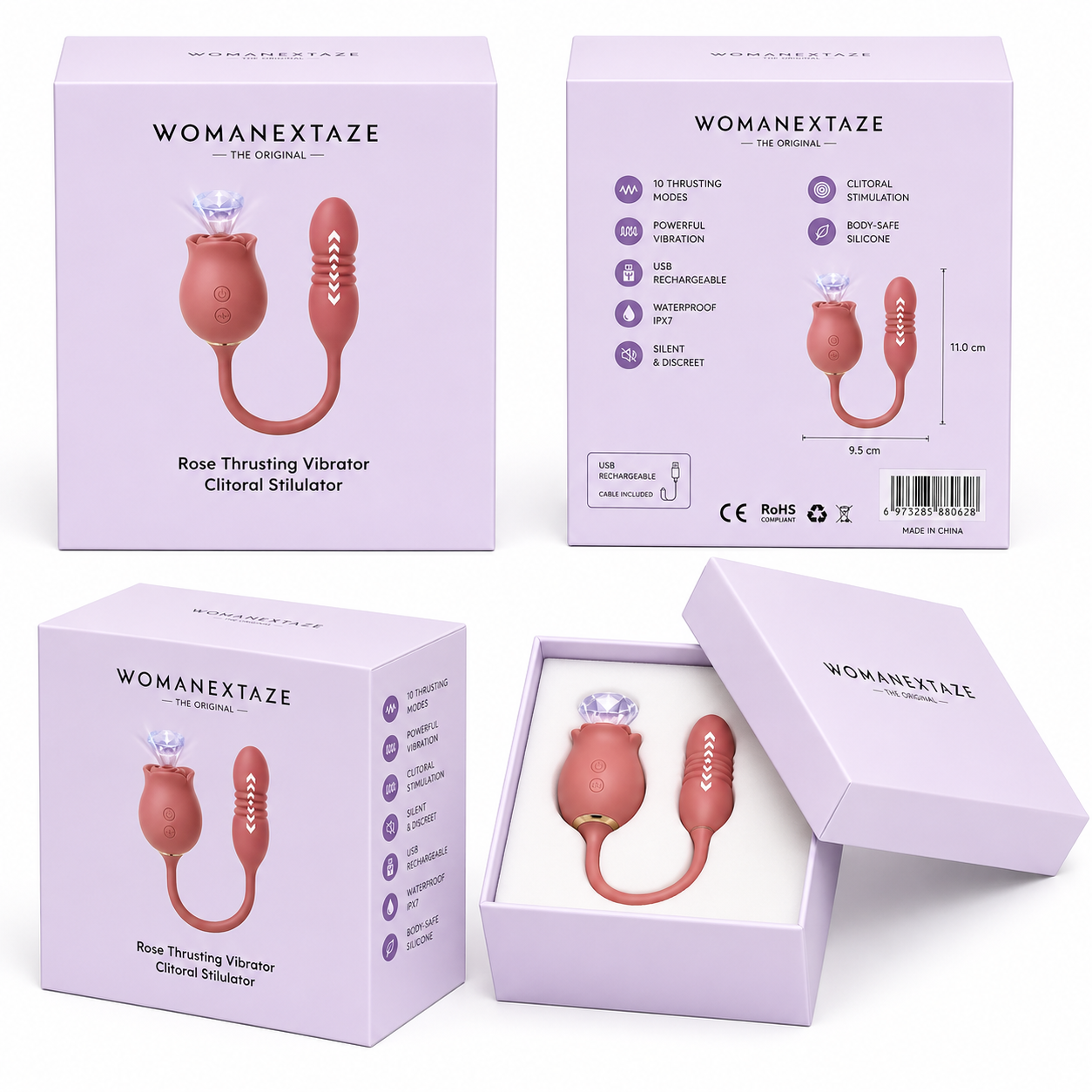 Womenextaze - Vibromasseur Rose Duo Va-et-Vient & Stimulation Clitoridienne