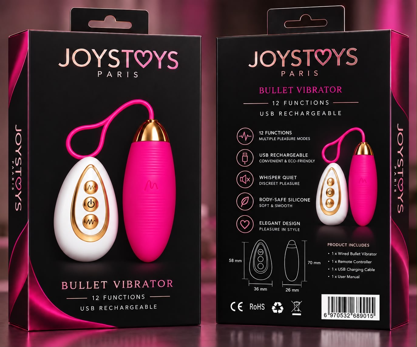 Huevo Vibrador con Mando a Distancia JOYSTOYS PARIS 12 Funciones - Rosa Fucsia