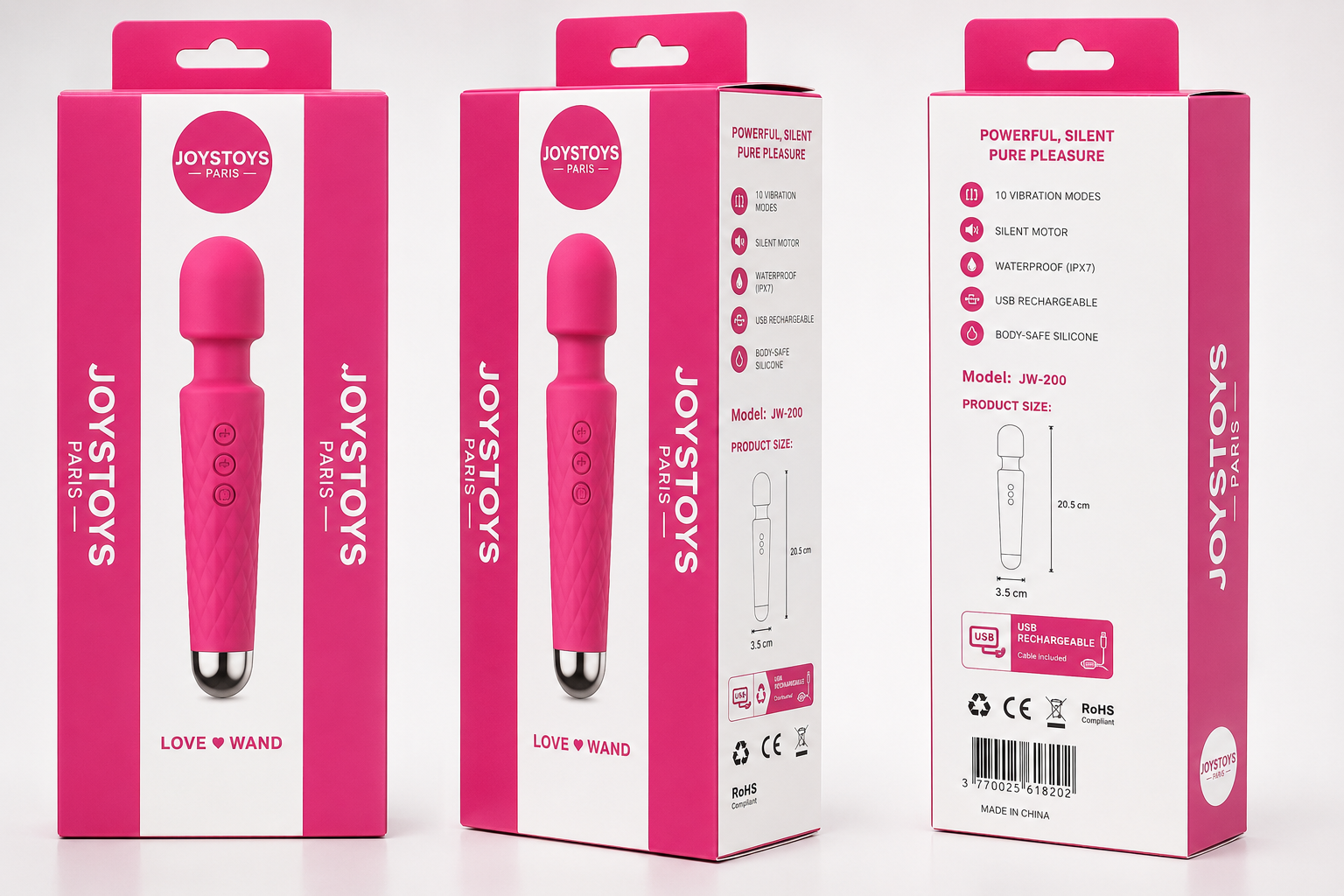 Wand Puissant Love Wand Silicone Rose 10 Vibrations